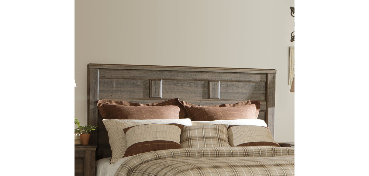 Juararo Queen Panel Headboard Bed with Mirrored Dresser, Chest and Nightstand in Dark Brown from Ashley Furniture - Luna Furniture