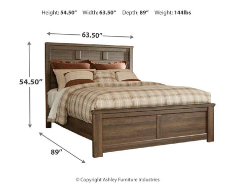 Juararo Queen Panel Headboard Bed with Mirrored Dresser in Dark Brown from Ashley Furniture - Luna Furniture