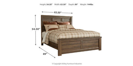 Juararo Queen Panel Bed with Mirrored Dresser, Chest and 2 Nightstands in Dark Brown from Ashley Furniture - Luna Furniture