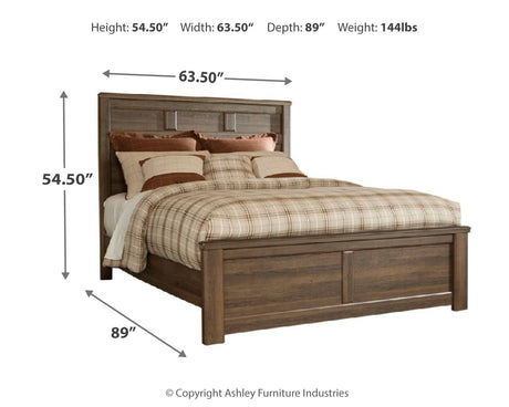 Juararo Queen Panel Headboard Bed with Mirrored Dresser in Dark Brown from Ashley Furniture - Luna Furniture