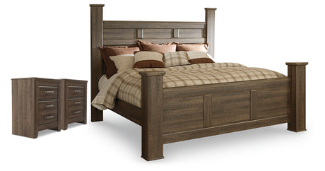 Juararo Dark Brown King Poster Bed and 2 Nightstands from Ashley - Luna Furniture