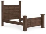 Juararo Queen Poster Bed with Mirrored Dresser, Chest and 2 Nightstands in Dark Brown from Ashley Furniture - Luna Furniture