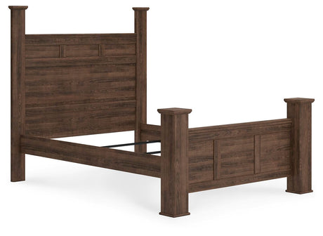 Juararo Queen Poster Bed with Mirrored Dresser, Chest and 2 Nightstands in Dark Brown from Ashley Furniture - Luna Furniture