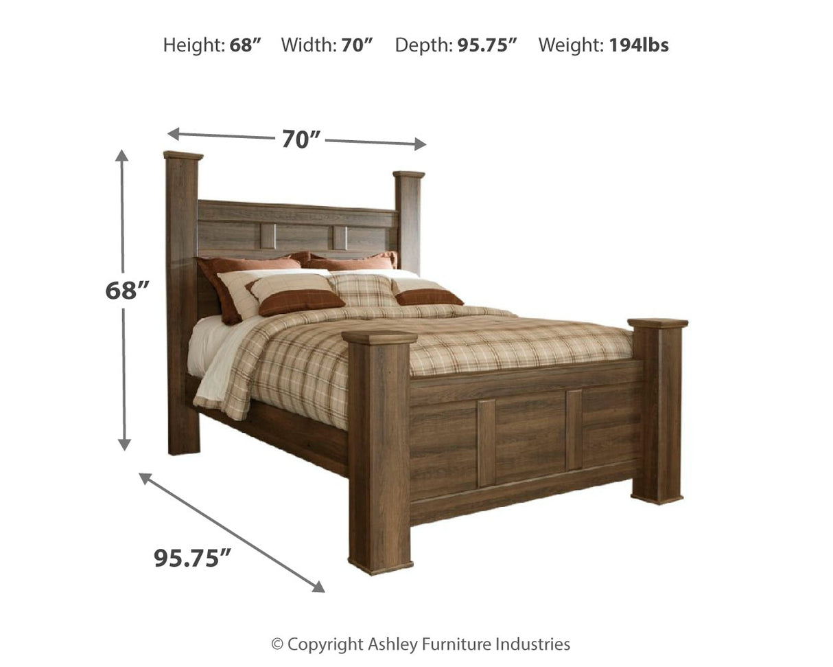 Juararo Dark Brown Queen Poster Bed with Mirrored Dresser and 2 Nightstands from Ashley Furniture - Luna Furniture