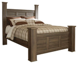 Juararo Dark Brown Queen Poster Bed with Mirrored Dresser and 2 Nightstands from Ashley - Luna Furniture
