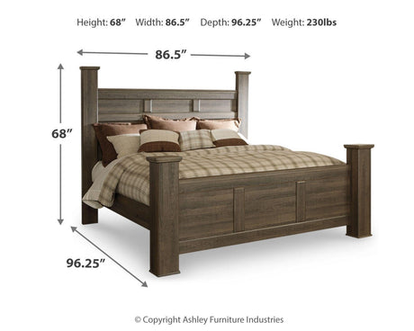 Juararo California King Poster Bed with Mirrored Dresser and 2 Nightstands in Dark Brown from Ashley Furniture - Luna Furniture