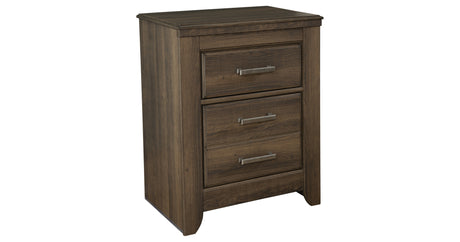 Juararo King Poster Bed with Mirrored Dresser, Chest and 2 Nightstands in Dark Brown from Ashley Furniture - Luna Furniture