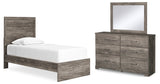 Ralinksi Twin Panel Bed with Mirrored Dresser in Gray from Ashley Furniture - Luna Furniture