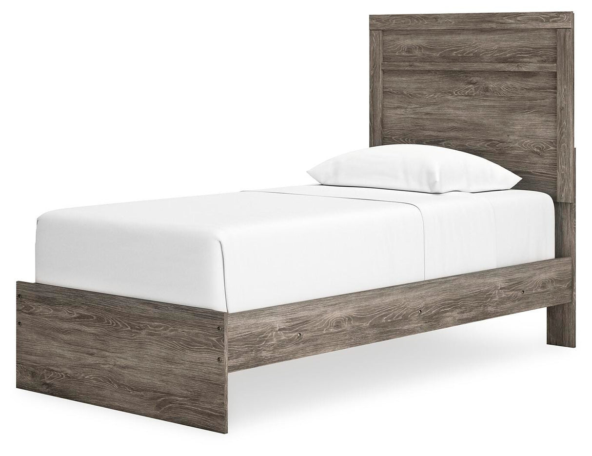 Ralinksi Gray Twin Panel Bed with Mirrored Dresser from Ashley Furniture - Luna Furniture