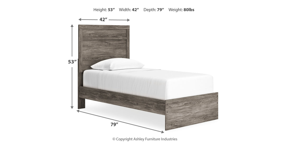 Ralinksi Twin Panel Bed with Mirrored Dresser and 2 Nightstands in Gray from Ashley Furniture - Luna Furniture