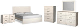 Stelsie White King Panel Bed, Dresser, Mirror, Chest and 2 Nightstands
