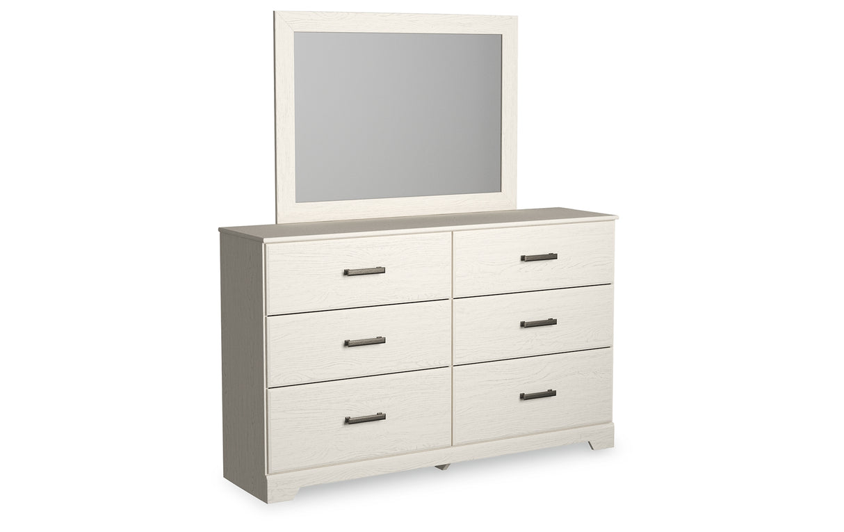 Stelsie Queen Panel Bed with Mirrored Dresser and Nightstand in White from Ashley Furniture - Luna Furniture