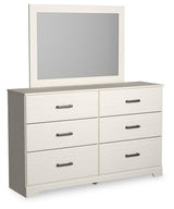 Stelsie Twin Panel Bed with Mirrored Dresser in White from Ashley - Luna Furniture