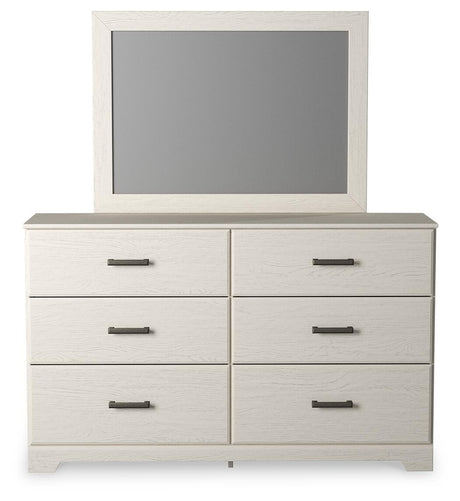 Stelsie Twin Panel Bed with Mirrored Dresser in White from Ashley Furniture - Luna Furniture