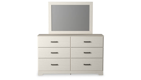 Stelsie Twin Panel Bed with Mirrored Dresser and 2 Nightstands in White from Ashley - Luna Furniture