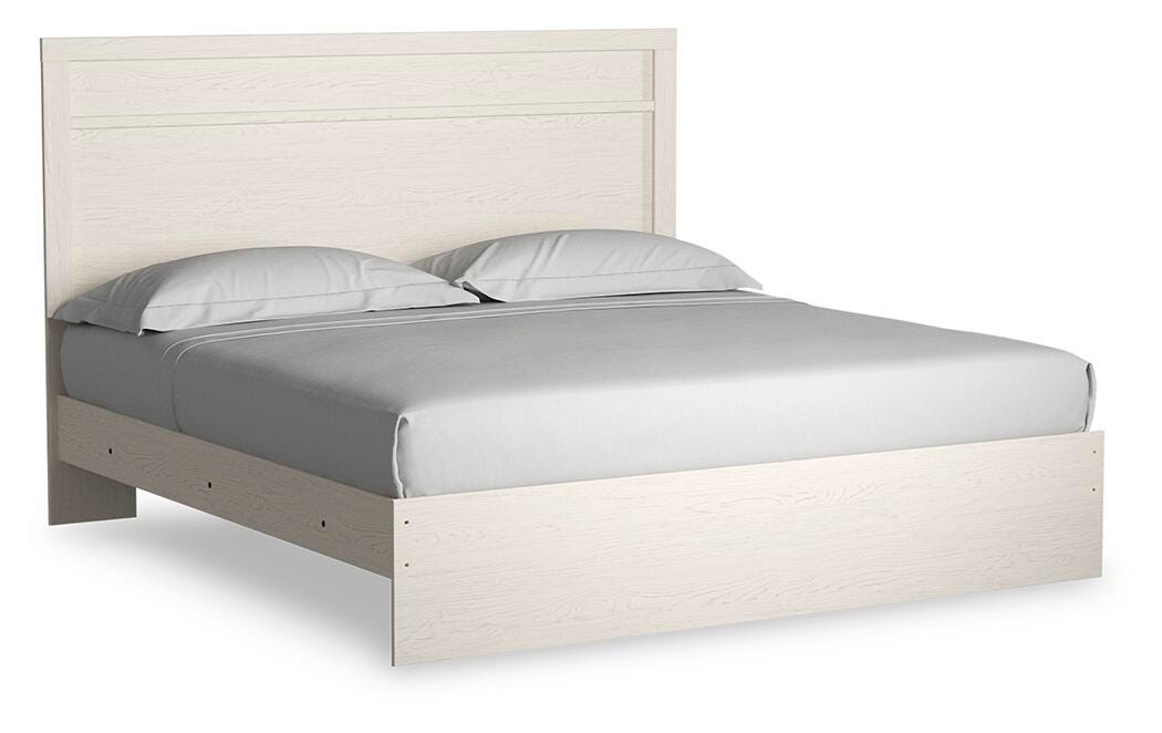 Stelsie White King Panel Bed, Dresser, Mirror, Chest and 2 Nightstands