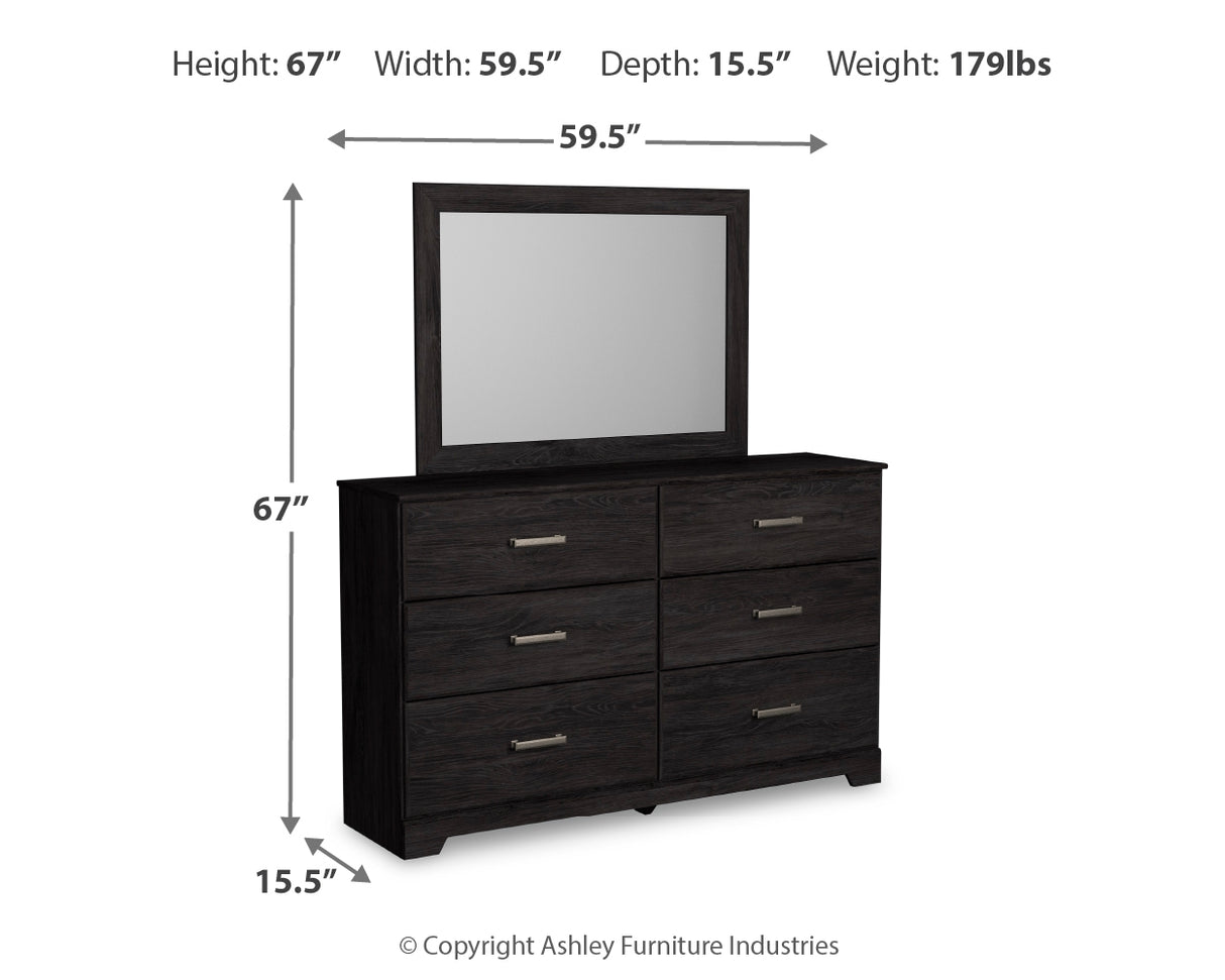 Belachime Full Panel Bed with Mirrored Dresser, Chest and 2 Nightstands in Charcoal from Ashley - Luna Furniture