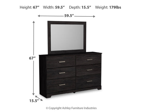 Belachime Full Panel Bed with Mirrored Dresser, Chest and 2 Nightstands in Charcoal from Ashley - Luna Furniture