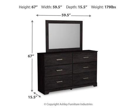 Belachime Dark Charcoal King Panel Bed, Dresser Mirror and 2 Nightstands from Ashley - Luna Furniture