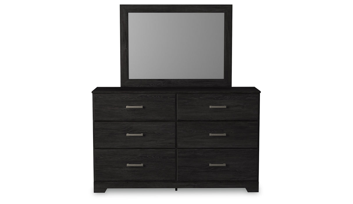 Belachime King Panel Bed with Mirrored Dresser, Chest and 2 Nightstands in Charcoal from Ashley Furniture - Luna Furniture