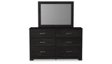Belachime Queen Panel Bed with Mirrored Dresser, Chest and 2 Nightstands in Charcoal from Ashley Furniture - Luna Furniture