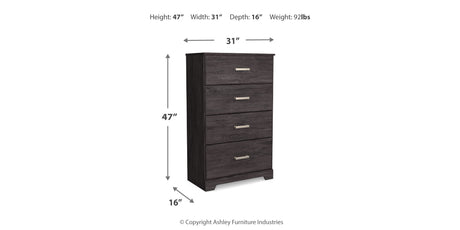 Belachime King Panel Bed with Mirrored Dresser and Chest in Charcoal from Ashley Furniture - Luna Furniture