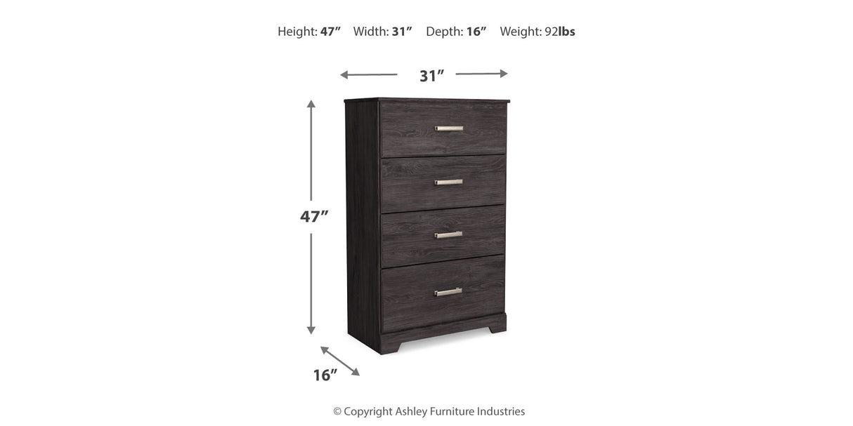Belachime Charcoal Full Panel Bed with Mirrored Dresser, Chest and 2 Nightstands from Ashley Furniture - Luna Furniture