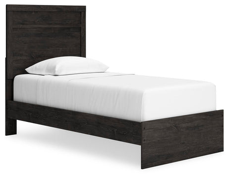 Belachime Charcoal Twin Panel Bed with Mirrored Dresser from Ashley - Luna Furniture