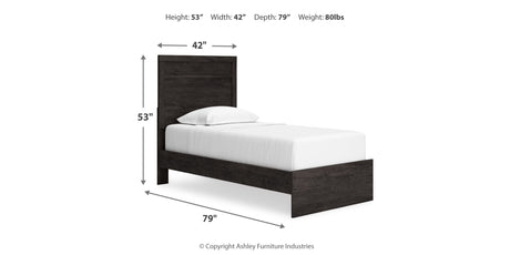 Belachime Twin Panel Bed with Mirrored Dresser, Chest and Nightstand in Charcoal from Ashley - Luna Furniture