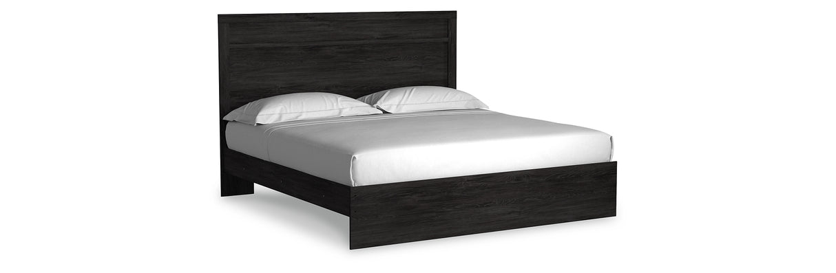 Belachime King Panel Bed with Mirrored Dresser, Chest and 2 Nightstands in Charcoal from Ashley Furniture - Luna Furniture