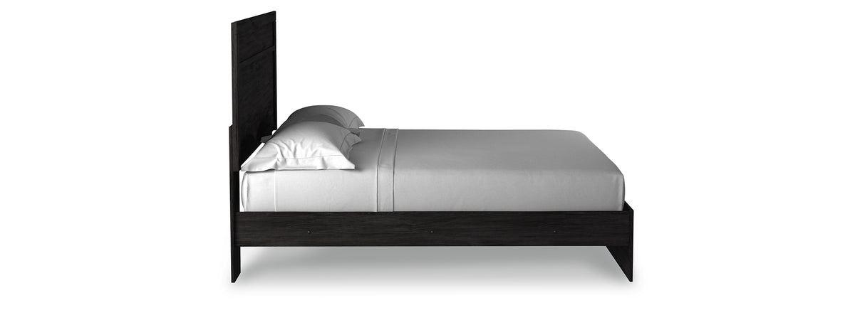 Belachime King Panel Bed with Mirrored Dresser, Chest and 2 Nightstands in Charcoal from Ashley Furniture - Luna Furniture