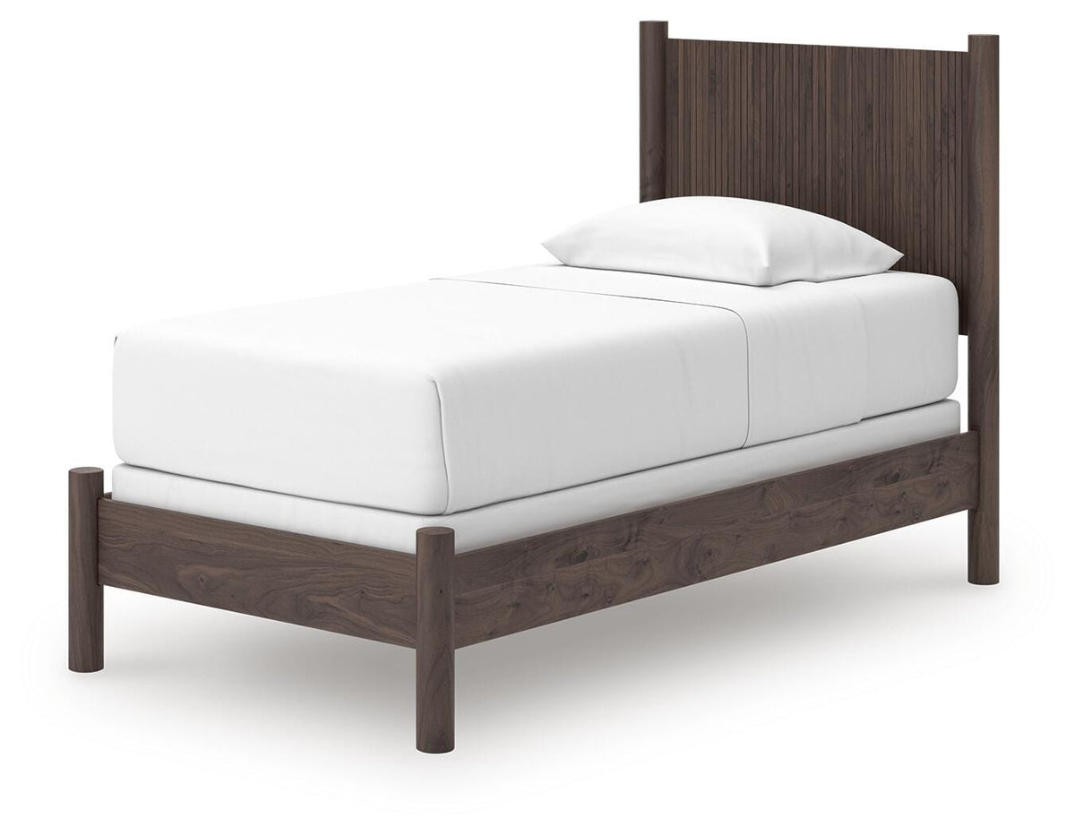Pamytta Brown Twin Panel Bed with Mirrored Dresser and Chest from Ashley - Luna Furniture