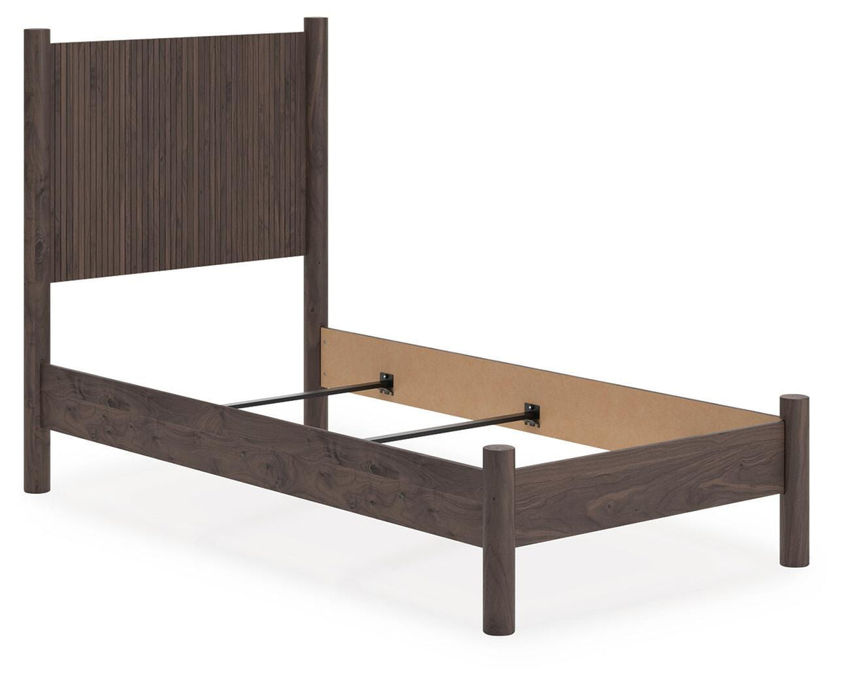 Pamytta Brown Twin Panel Bed with Mirrored Dresser and Chest from Ashley - Luna Furniture