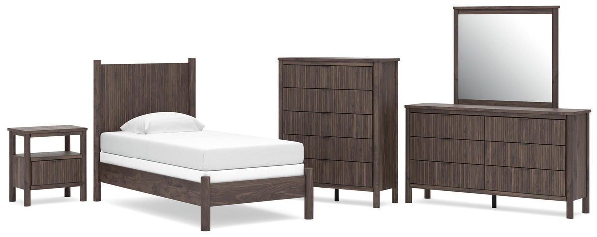 Pamytta Brown Twin Panel Bed with Mirrored Dresser, Chest and Nightstand from Ashley - Luna Furniture