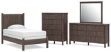 Pamytta Brown Twin Panel Bed with Mirrored Dresser and Chest from Ashley - Luna Furniture