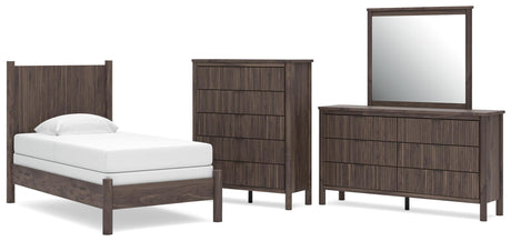 Pamytta Brown Twin Panel Bed with Mirrored Dresser and Chest from Ashley - Luna Furniture