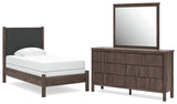 Pamytta Twin Upholstered Panel Bed, Dresser and Mirror from Ashley - Luna Furniture
