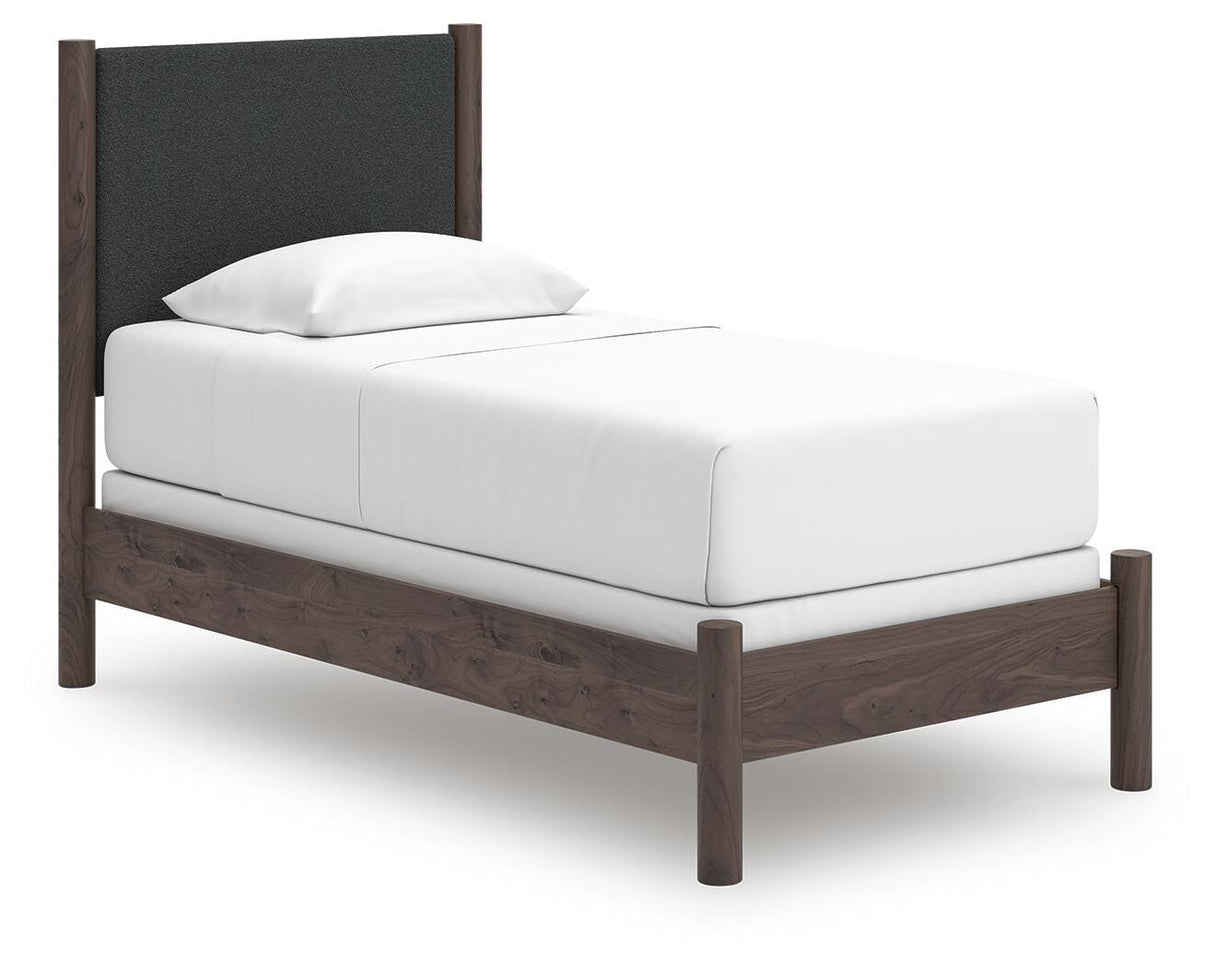 Pamytta Twin Upholstered Panel Bed, Dresser and Mirror from Ashley - Luna Furniture