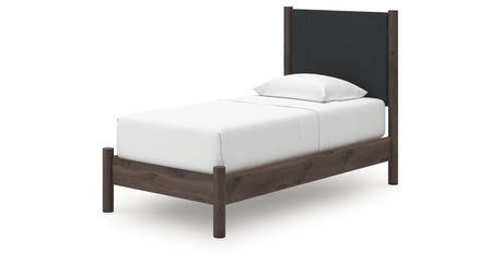 Pamytta Brown Twin Upholstered Panel Platform Bed from Ashley - Luna Furniture