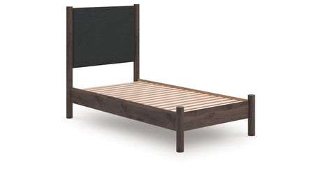 Pamytta Brown Twin Upholstered Panel Platform Bed from Ashley - Luna Furniture