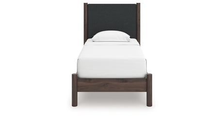 Pamytta Brown Twin Upholstered Panel Platform Bed from Ashley - Luna Furniture