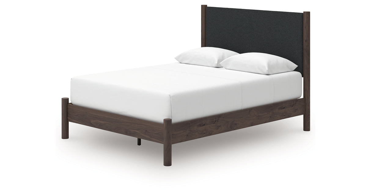 Pamytta Brown Queen Upholstered Panel Platform Bed from Ashley Furniture - Luna Furniture