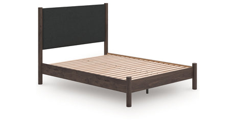 Pamytta Brown Queen Upholstered Panel Platform Bed from Ashley Furniture - Luna Furniture