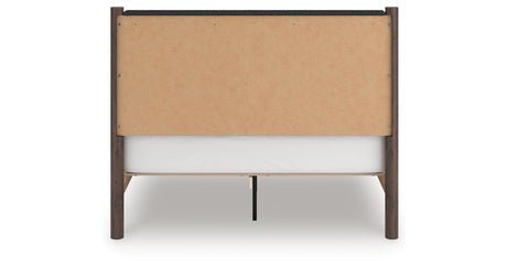 Pamytta Brown Queen Upholstered Panel Platform Bed from Ashley Furniture - Luna Furniture