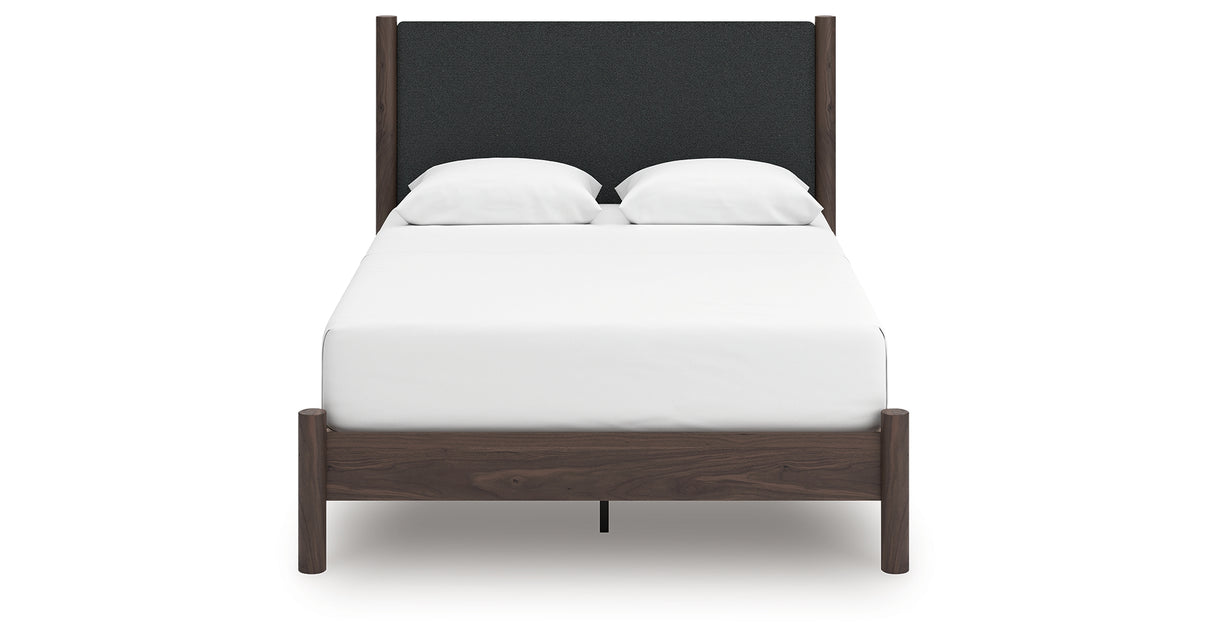 Pamytta Brown Queen Upholstered Panel Platform Bed from Ashley Furniture - Luna Furniture