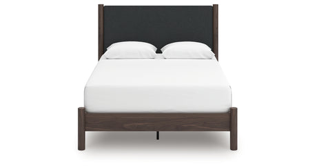 Pamytta Brown Queen Upholstered Panel Platform Bed from Ashley Furniture - Luna Furniture