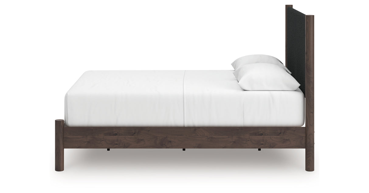 Pamytta Brown Queen Upholstered Panel Platform Bed from Ashley Furniture - Luna Furniture