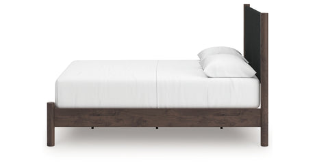 Pamytta Brown Queen Upholstered Panel Platform Bed from Ashley Furniture - Luna Furniture