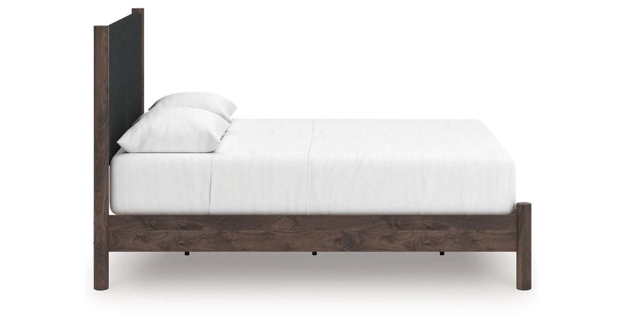 Pamytta Brown Queen Upholstered Panel Platform Bed from Ashley Furniture - Luna Furniture