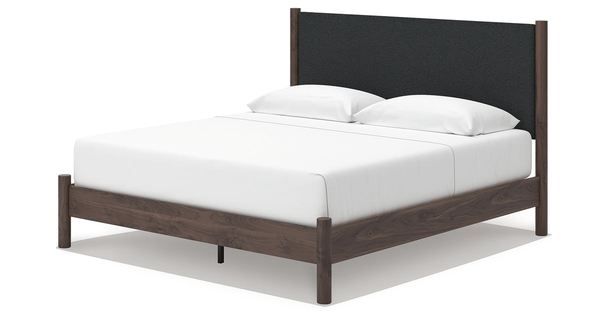 Pamytta Brown King Upholstered Panel Platform Bed from Ashley Furniture - Luna Furniture